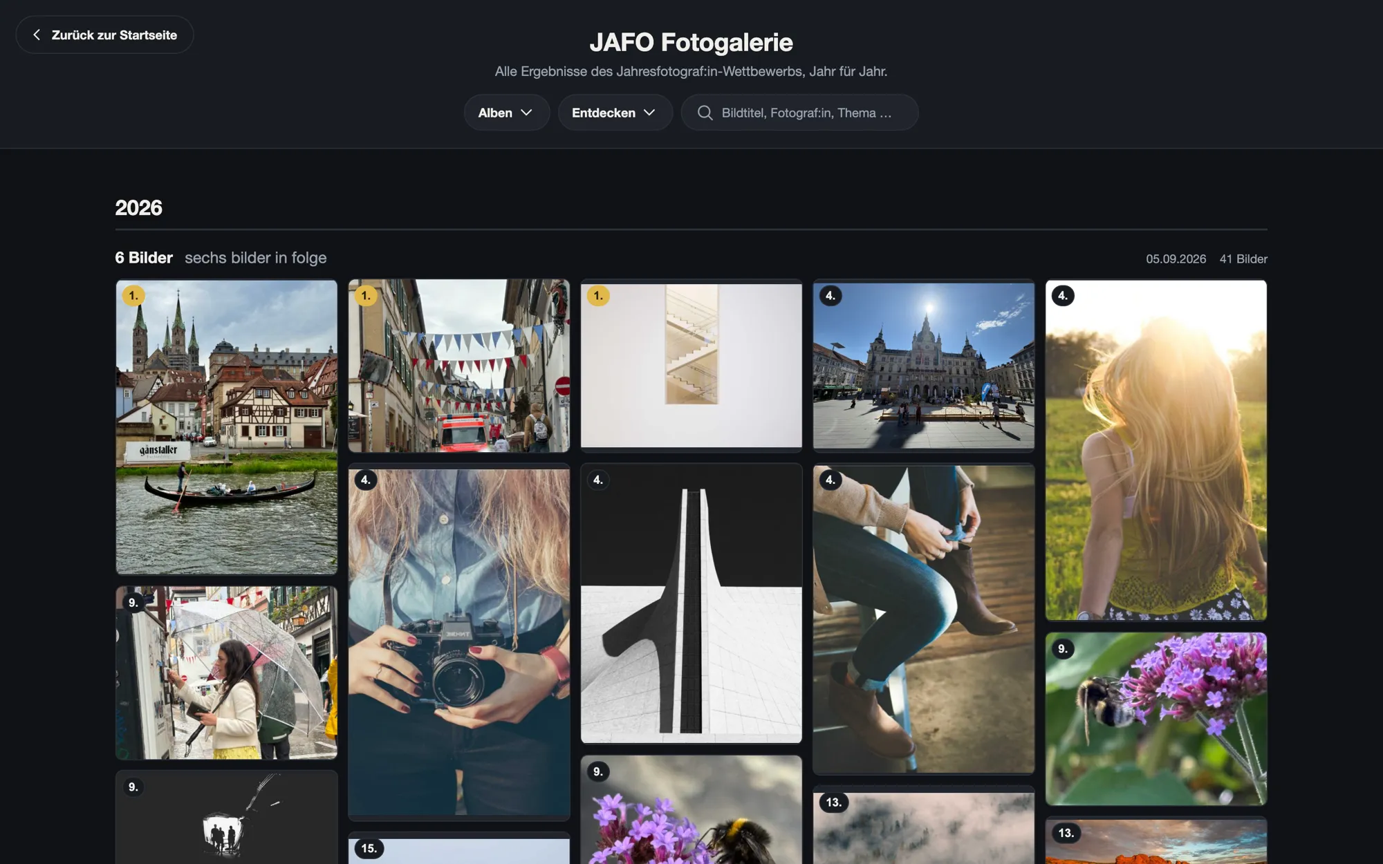 JAFO öffentliche Fotogalerie, nach Jahr und Aufgabe sortiert